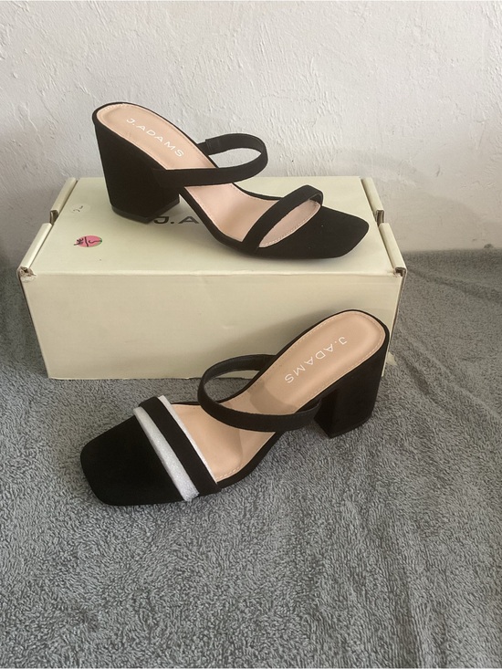 J. Adams Shoes - J. Adams Black Double-Strap Block Heel Sandals with White Accent